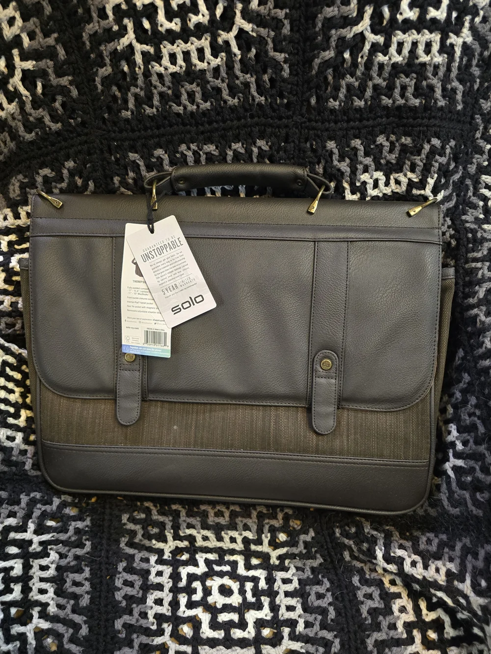 Solo Thompson Briefcase Leather-Trim Brown & Black